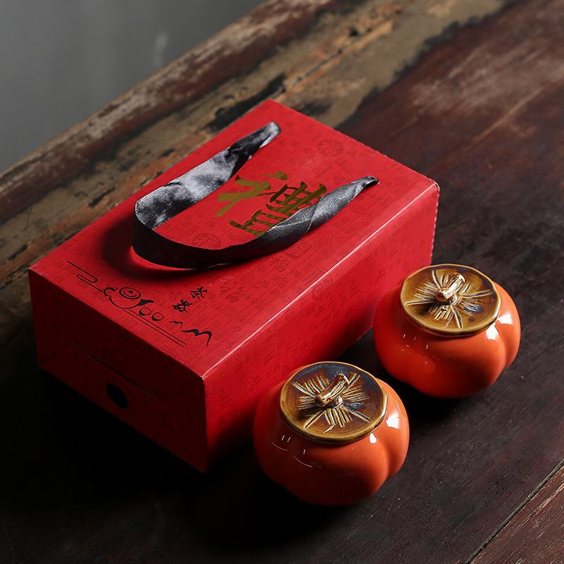 Eco-Friendly Tea Gift Set -A set of persimmon ceramic Kung Fu tea sets as a gift for "Everything Goes Well"