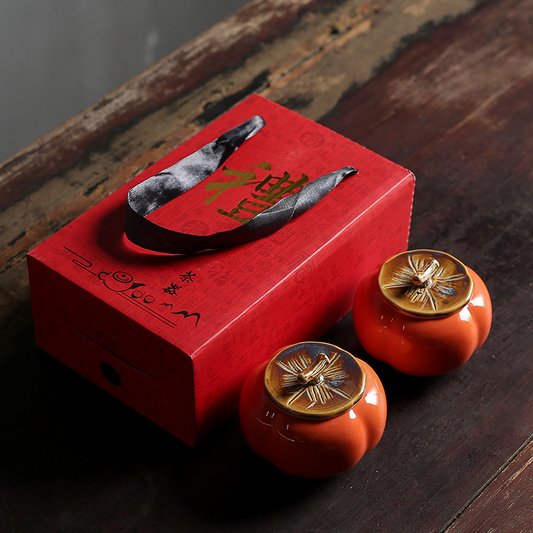 Eco-Friendly Tea Gift Set -A set of persimmon ceramic Kung Fu tea sets as a gift for "Everything Goes Well"